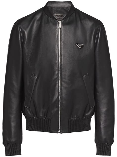 prada bomberjack dames|Prada leather bomber jacket.